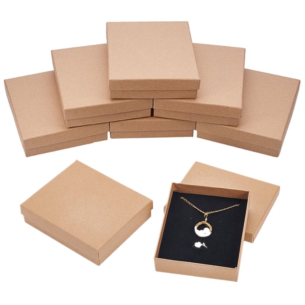 BENECREAT 8 Pack Halskette Ring Box 13x11x3cm Kraft Brown Rechteck Karton Schmuckschatullen Grosse G