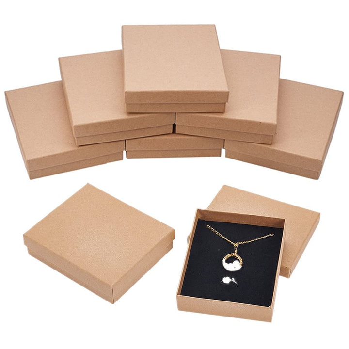 BENECREAT 8 Pack Halskette Ring Box 13x11x3cm Kraft Brown Rechteck Karton Schmuckschatullen Grosse G