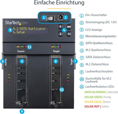 StarTech.com Selbständiger M.2 SATA & M.2 NVMe Duplikator und Löscher - SATA/SSD Festplatten klonen/
