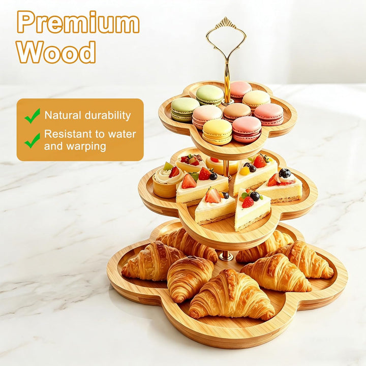 Etagere 3 etagen, Etagere Holz, ObstEtagere 3 Stöckig und Blumenform-Design, Cupcake Ständer mit Met