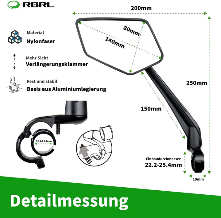 Fahrradspiegel, X-verbreitern Spiegeloberfläche, längerer Spiegelarm, HD Blast-beständiger Rückspieg