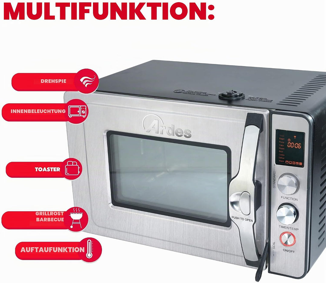 ARDES - Dampfbackofen 30 Liter Elektrischer Dampf-Kleinbackofen mit 9 Garprogrammen Timer doppeltes