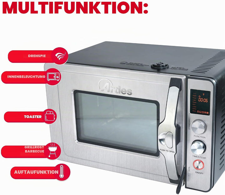 ARDES - Dampfbackofen 30 Liter Elektrischer Dampf-Kleinbackofen mit 9 Garprogrammen Timer doppeltes