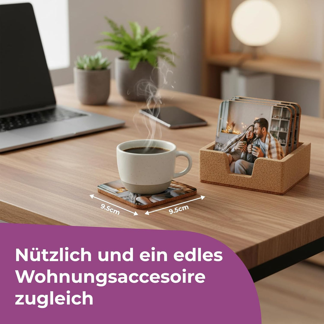 Cimpress Foto Untersetzer, Personalisierter Glasuntersetzer aus Kork, 9,5 × 9,5 cm, mit Bild oder Te