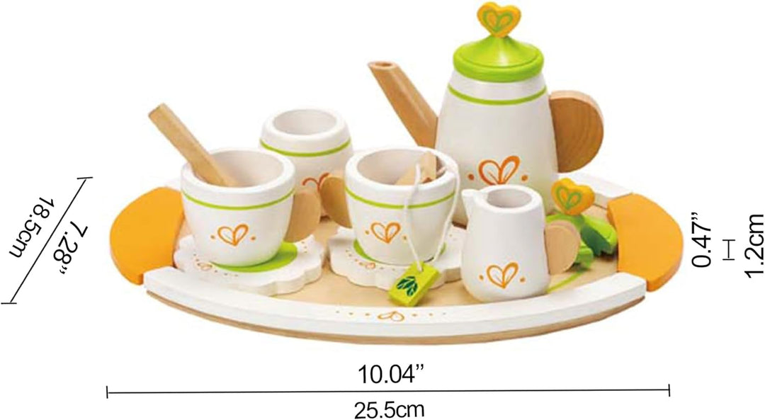 Hape Tea Set for Two Wooden Tea Party Playset , Wooden Pretend Tea Playset for Kids, Kitchen Accesso