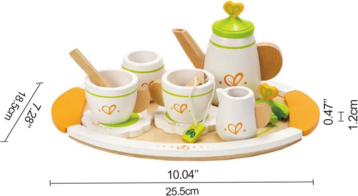 Hape Tea Set for Two Wooden Tea Party Playset , Wooden Pretend Tea Playset for Kids, Kitchen Accesso