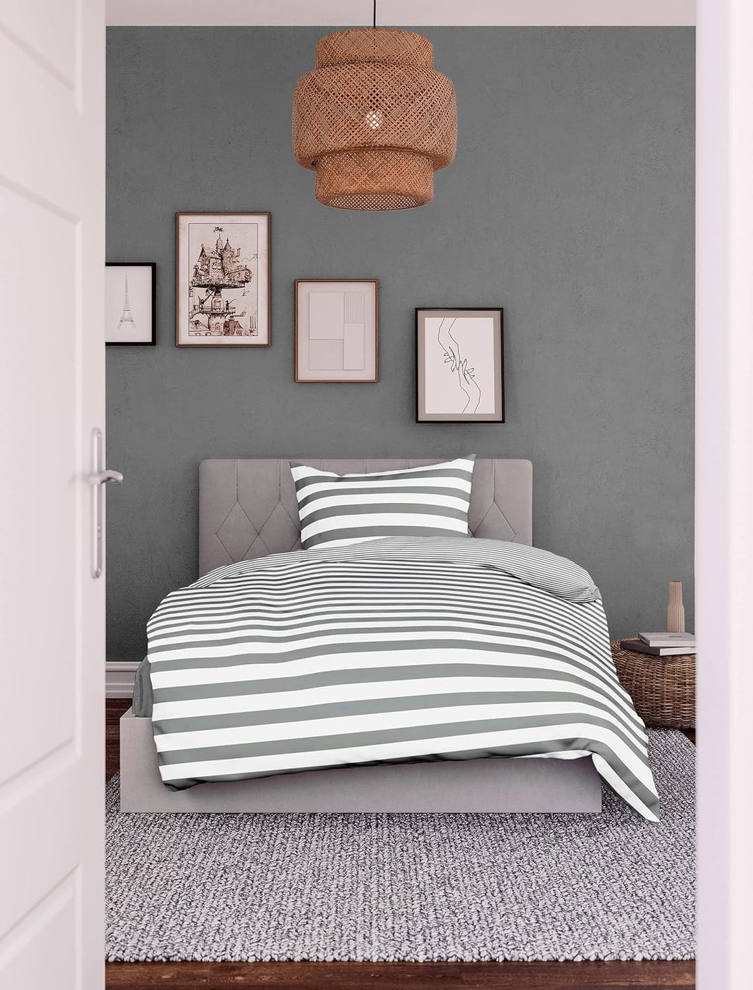 Bierbaum Bettwäsche 3121, Mako-Satin, 100% Baumwolle, Designed in Germany, Silber 02, 1 Bettbezug 13