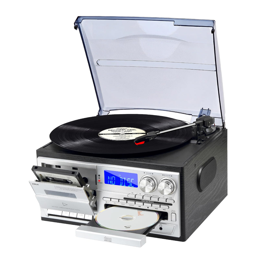 JORLAI Plattenspieler 3 Geschwindigkeiten Record Player mit Fernbedienung, Vinyl Bluetooth Phonograp
