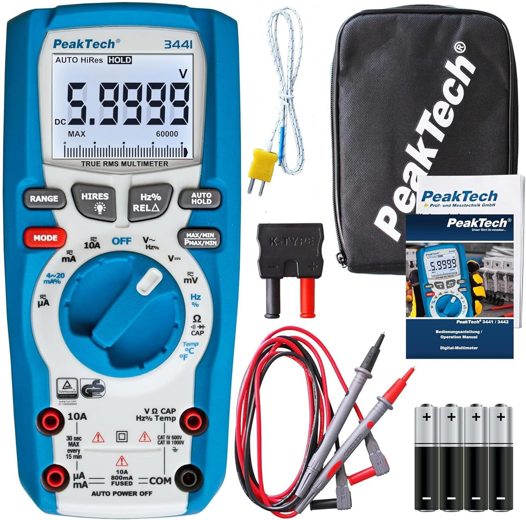 PeakTech 3441 – True RMS Digital Multimeter- CAT III 1000V, Blau & Peak Tech P 8200 – Messzubehör Se