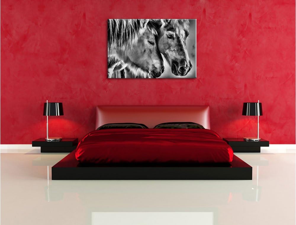 Pixxprint Monocrome, Zwei liebevolle Pferde, Format: 100x70 auf Leinwand, 100x70
