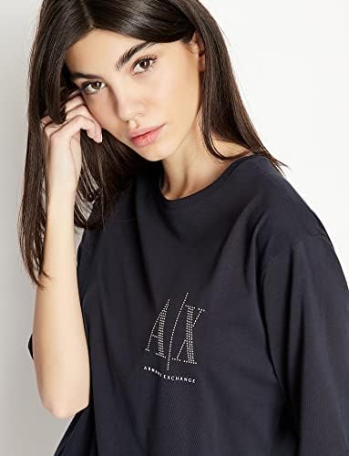 Armani Exchange Damen Studded Icon Logo T-Shirt Casual Dress XS Blau, XS Blau