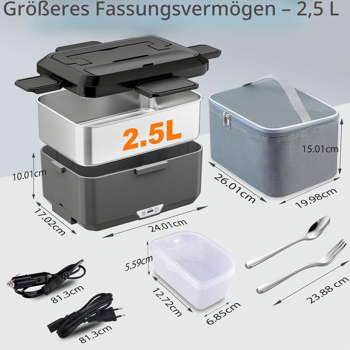 Kimfead Elektrische Lunchbox 80W 2,5L Edelstahl Entnehmbare Tragbarer brotdose 12V/24V/230V Insulate