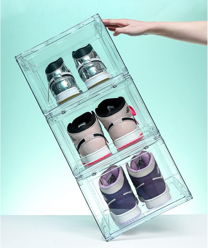 MECC Klare Schuhbox, stapelbarer Acrylschuhschrank, mit Magnettür,14.4x10.6x8inch/36x27x20cm (Clear