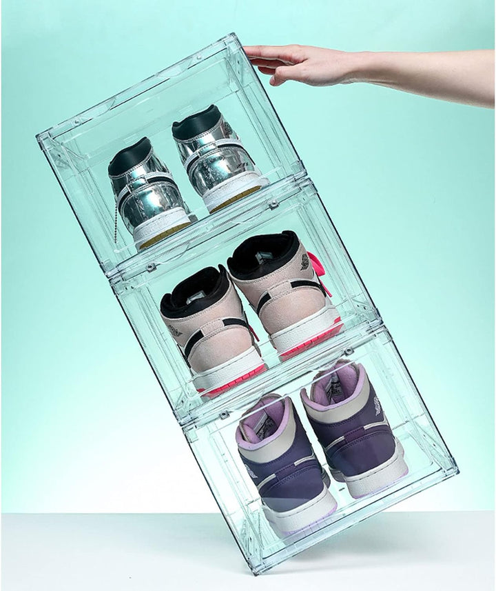 MECC Klare Schuhbox, stapelbarer Acrylschuhschrank, mit Magnettür,14.4x10.6x8inch/36x27x20cm (Clear