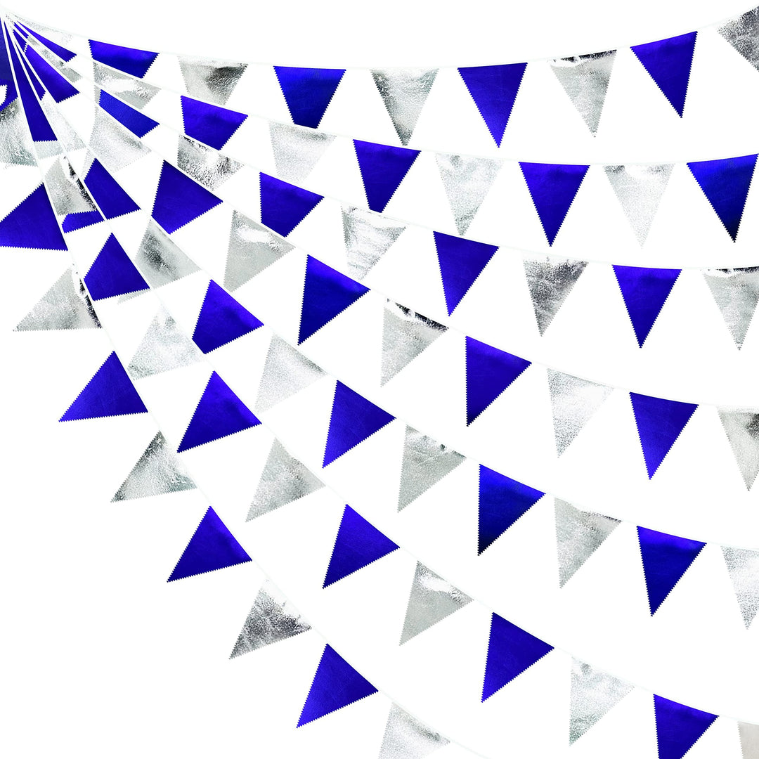 32Ft Silber Blau Stoff Dreieck Banner Flagge Doppelseitig Metallic Holographische Wimpel Wimpelkette