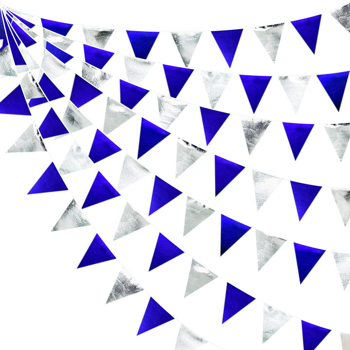 32Ft Silber Blau Stoff Dreieck Banner Flagge Doppelseitig Metallic Holographische Wimpel Wimpelkette