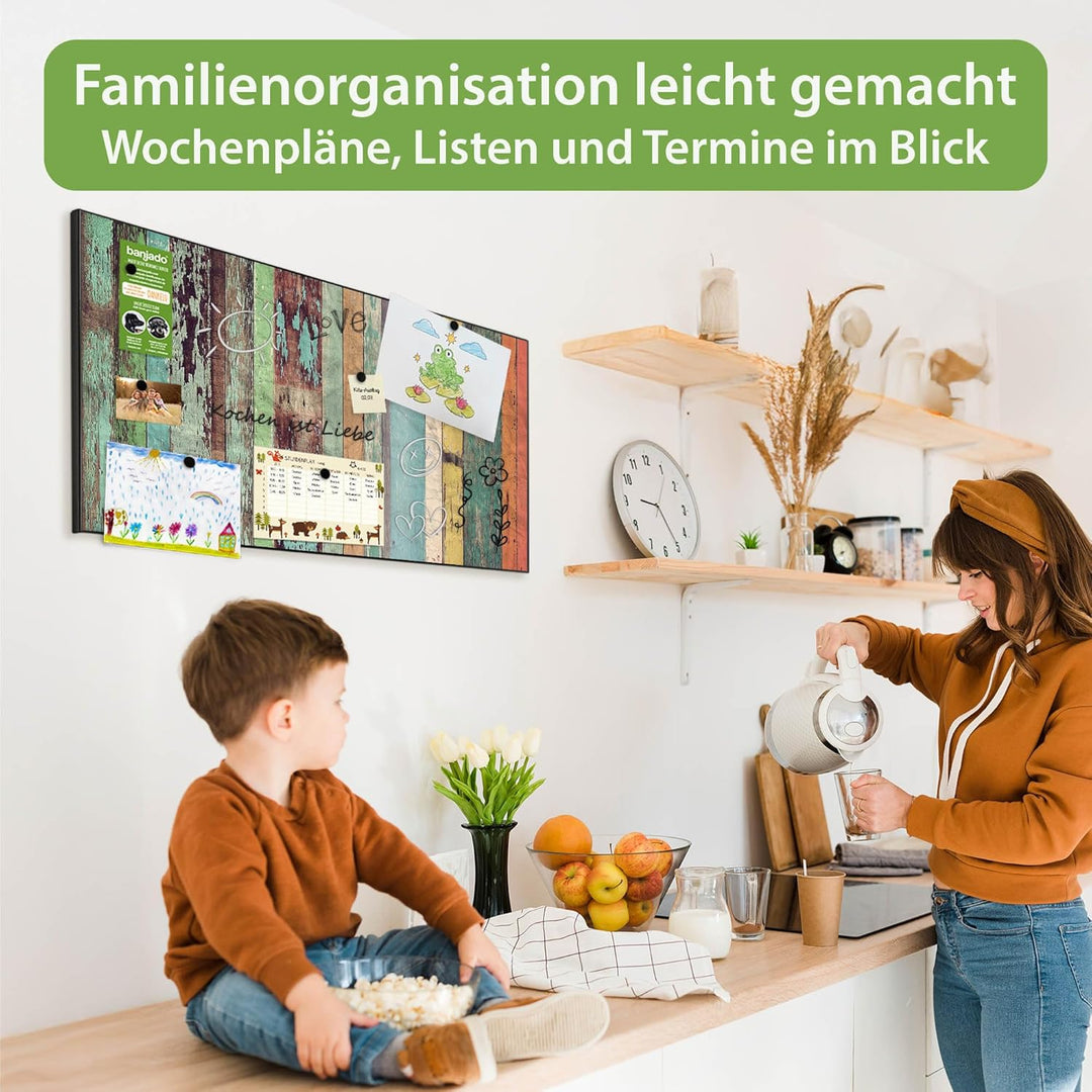 banjado Magnettafel schwarz 78 x 37cm / Magnetwand Metall/Magnetpinnwand als Memoboard/Pinnwand Magn