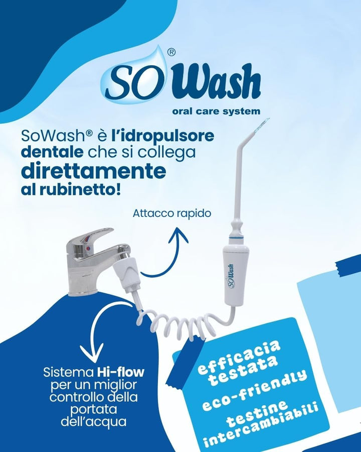 SoWash Munddusche | Waterjet | Verbindet mit dem Wasserhahn | Munddusche ohne Batterien und Strom |I