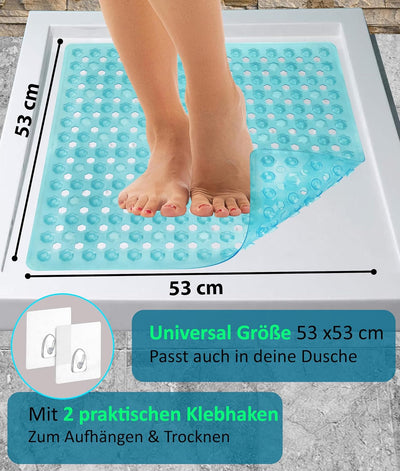 Blumbach® Duschmatte rutschfest 53x53cm - 100% BPA-frei - Inkl. 2 Haken zum Aufhängen - griffige Ant