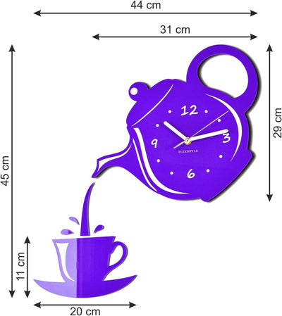 FLEXISTYLE Moderne Wanduhr für die Küche Tasse Und Kanne, 45 cm x 45 cm, 3D, leise, Design, Made in