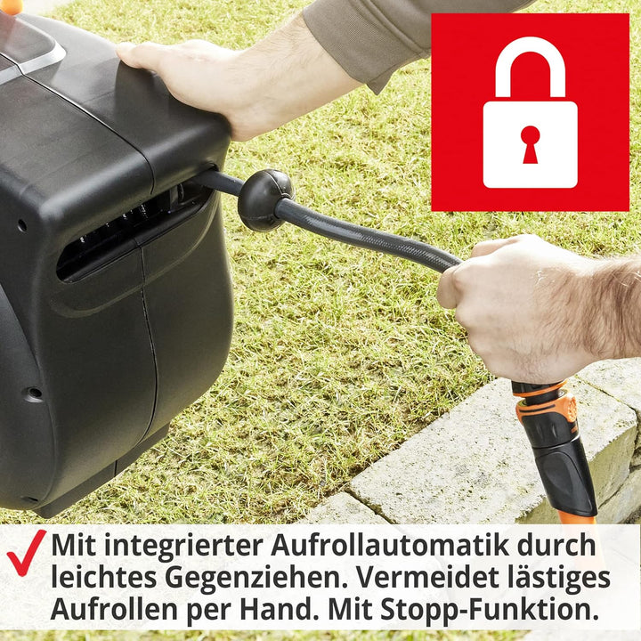 HECHT Automatik Wand Schlauchtrommel – mit 20m+2 oder 30m+2 Gartenschlauch – Inkl. Wandhalterung Sch