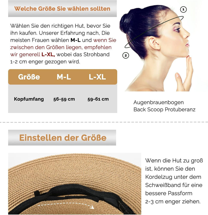 FURTALK Unisex Panamahut Breite Krempe Sonnenhut für Herren und Damen Strandhut UV-Schutz Sommerhut
