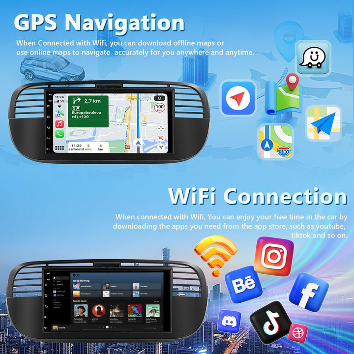 4GB+64GB Autoradio für FIAT 500 2007-2015 Radio mit Carplay/Android Auto, 7 Zoll Bildschirm Car Ster