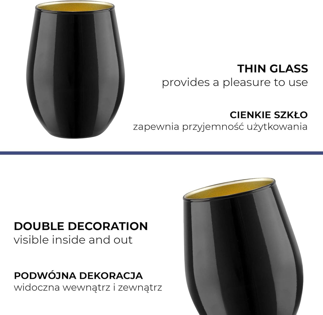 TREND FOR HOME Schwarze Trinkgläser Set 580 ml Weingläser Schwarze Gläser Set von 6 Trinkgläser Gros