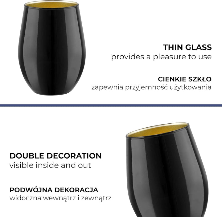 TREND FOR HOME Schwarze Trinkgläser Set 580 ml Weingläser Schwarze Gläser Set von 6 Trinkgläser Gros