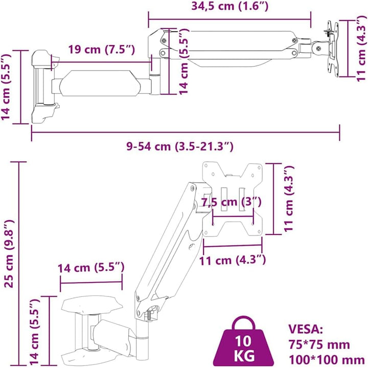 Monitor-Wandhalterung für 27 Zoll Bildschirm mit Gasfeder, höhenverstellbar, schwenkbar, drehbar, au