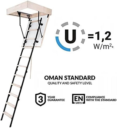 Bodentreppe Speichertreppe Gedämmte Dachbodentreppe U=1,22 W/m2K Mini Thermo Metall Raumhöhe 265cm W