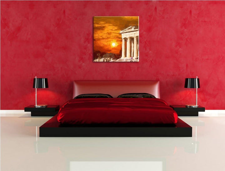 schöner Tempel der Athene, Format: 70x70 auf Leinwand, XXL riesige Bilder fertig gerahmt mit Keilrah