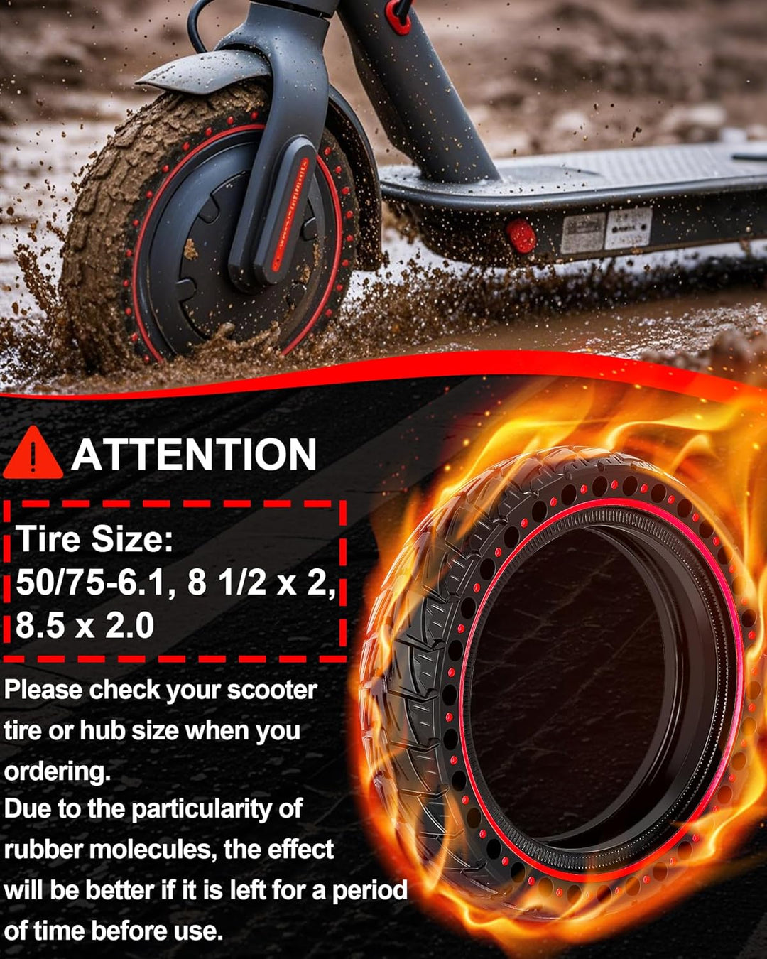 BABEJIA 1PCS Scooter Reifen 50/75-6.1 Tubeless, Werten Sie Ihr Fahrzeug auf mit Off-Road Reifen 8 1/