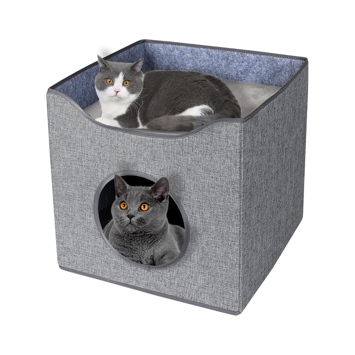 Hausleben Stilvolles Katzenhaus Grau – 40×38×40 cm – inkl. 2 Matratzen & Liegefläche auf dem Dach –