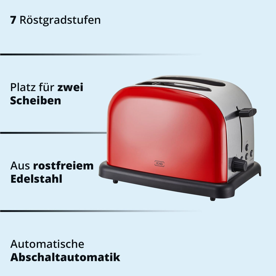 KHG Edelstahl Toaster mit Brötchenaufsatz, 2 Scheiben | 6 Bräunungsstufen mit Bräunungskontrolle, Kr