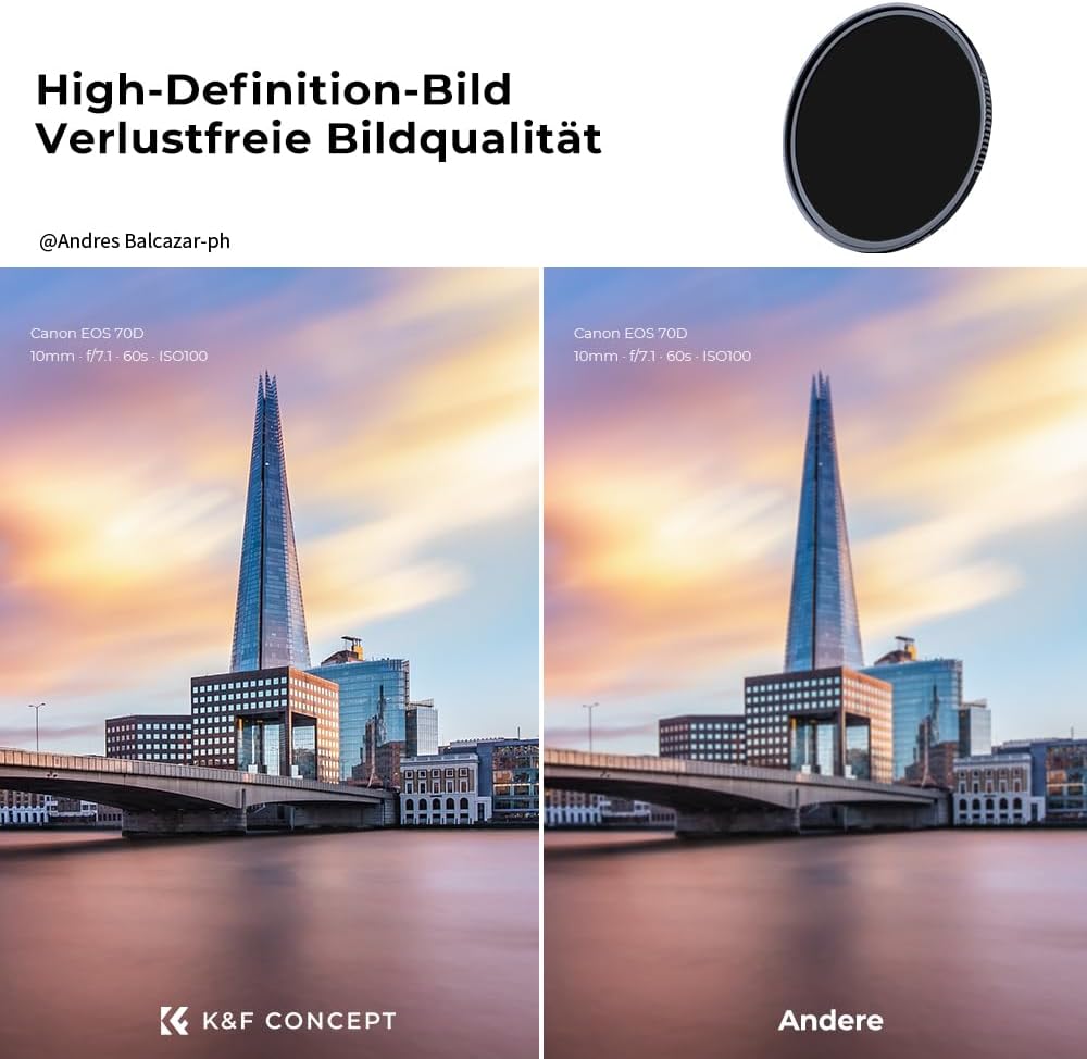 K&amp;F Concept Nano-X 40,5mm Graufilter ND1000 (10 Stop) ND Filter Slim Neutral Graufilter 40,5mm ND100