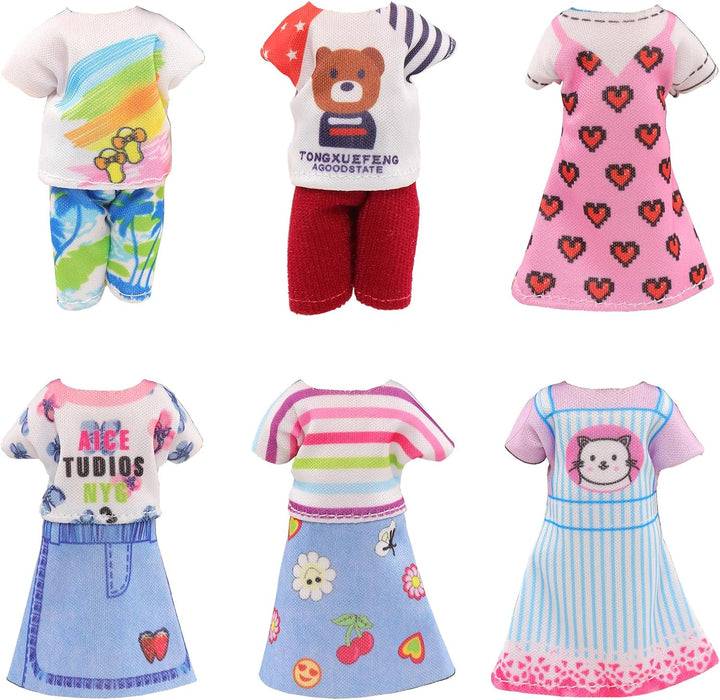 Miunana 29 Kleidung Schuhe Zubehör für 6 Zoll 15 cm Puppen, 1 Koffer 4 Kleider 2 Oberteile 2 Hose 2
