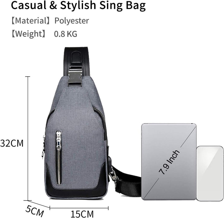 FANDARE Neu Brusttasche Herren Schultertasche Sling Bag Rucksack mit USB Umhängetasche Sporttasche f