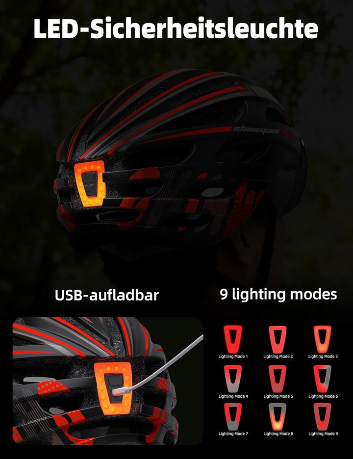 Shinmax Fahrradhelm Herren Damen mit Visier, Magnetischer Abnehmbarer Schutzbrille und USB-Aufladung