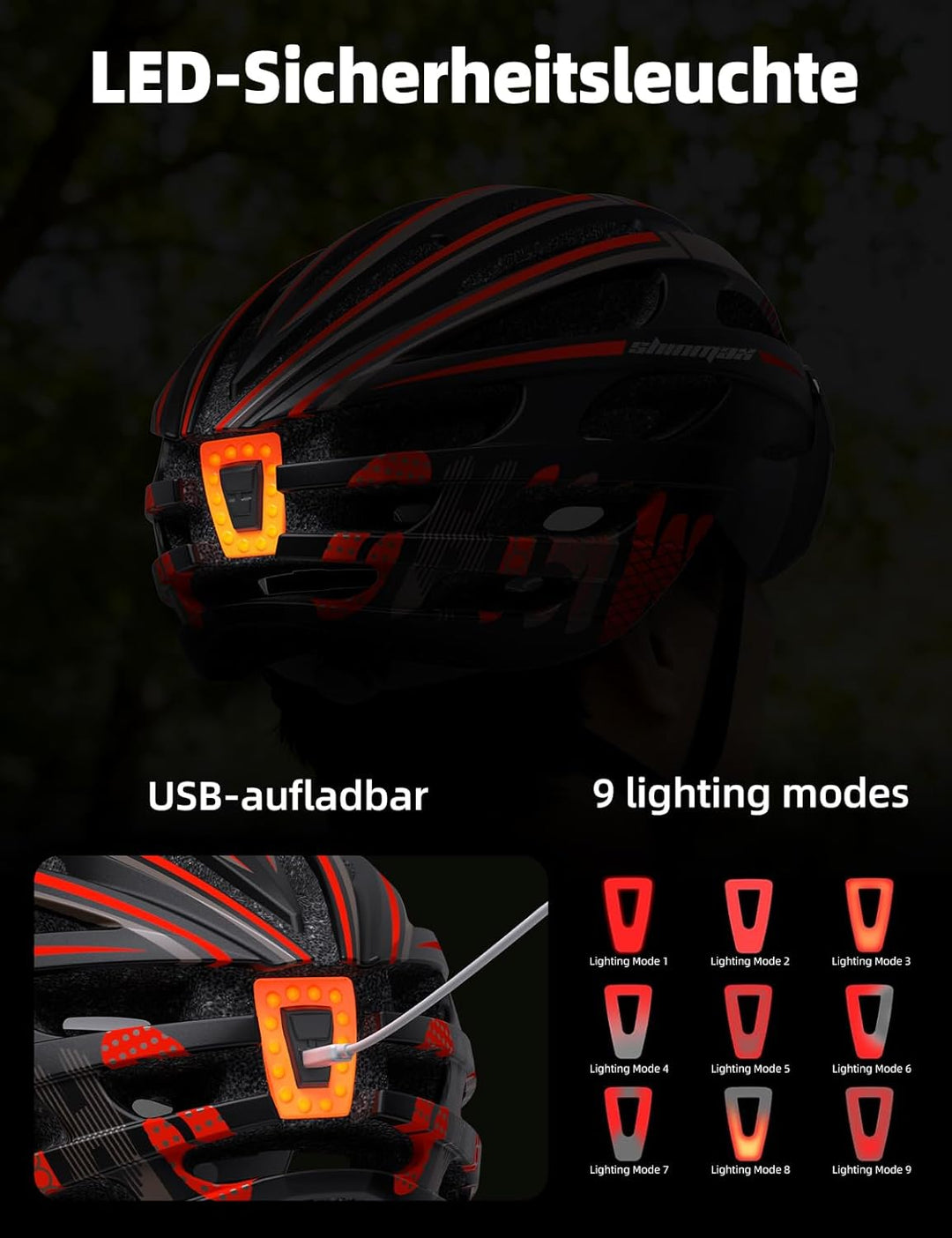Shinmax Fahrradhelm Herren Damen mit Visier, Magnetischer Abnehmbarer Schutzbrille und USB-Aufladung