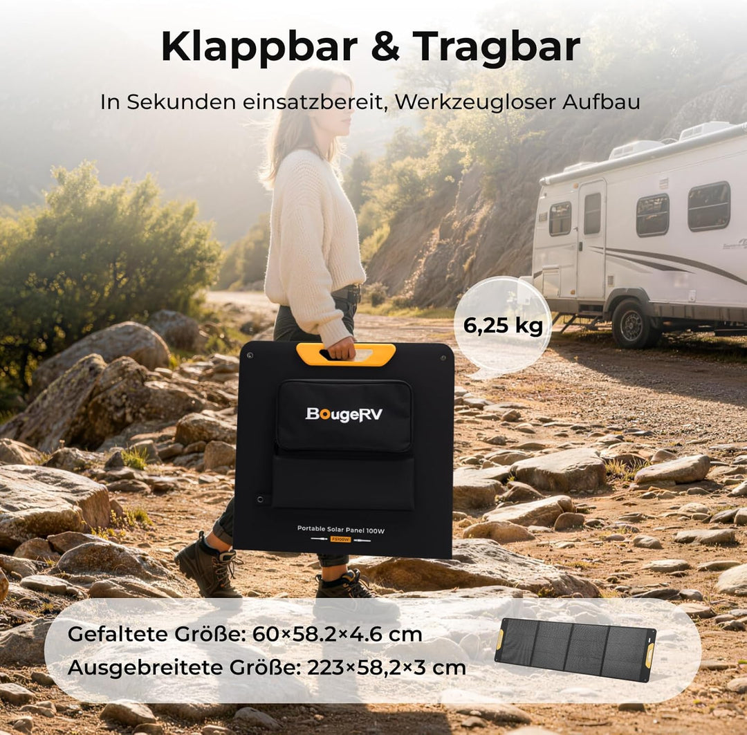 BougeRV 200W Solarpanel Faltbar, 25% Effizienz N-Typ Tragbares Solarpanel für 277Wh Akku, Fiberglas