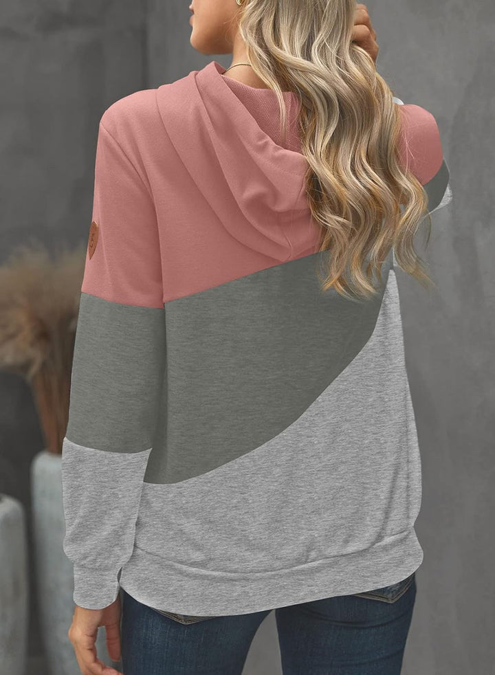 Dokotoo Damen Kapuzenpullover Stehkragen Hoodie Pullover Farbblock Sweatshirt Langarmshirt Oberteile