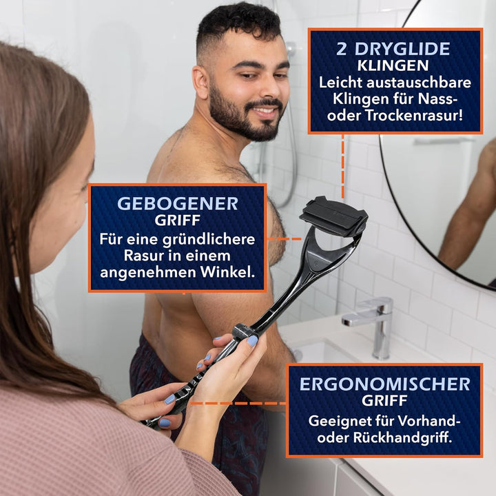 BakBlade 2.0 Carbon Faser Effekt - Rückenrasierer für Männer (DIY) Rückenrasierer, ergonomischer Gri