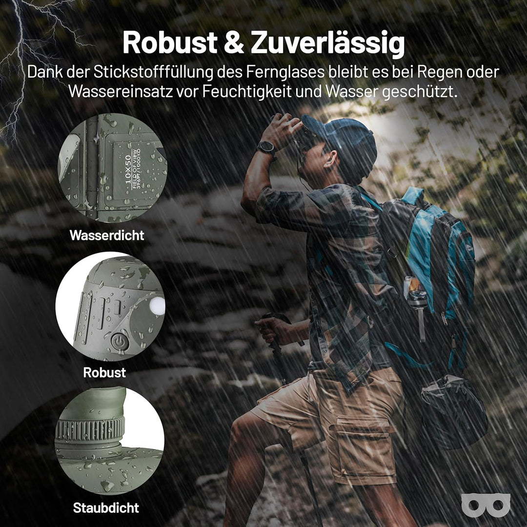 Zoomble 10x50 Marine-Fernglas für Erwachsene | Fernglas mit Entfernungsmesser und Kompass | Verrekij
