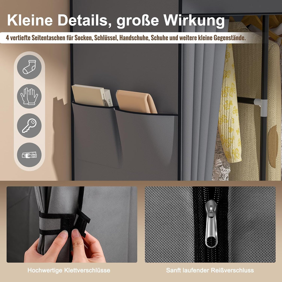 Neatrays Kleiderschrank, Stoffschrank mit 4 Kleiderstange Stabil & 8 Fächern, Faltbarer Kleiderschra