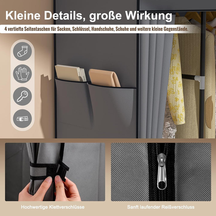 Neatrays Kleiderschrank, Stoffschrank mit 4 Kleiderstange Stabil & 8 Fächern, Faltbarer Kleiderschra