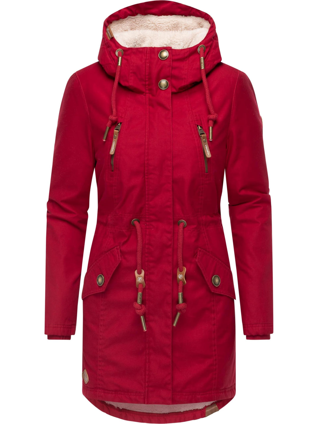 Ragwear Damen Mantel lange warme Winterjacke mit Teddyfell-Kapuze Elsie Intl XS-6XL XS Dark Red25, X