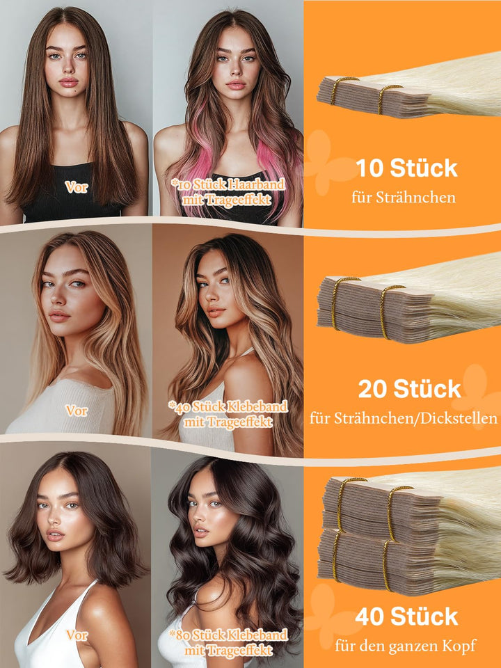 DOORES Echthaar Tape Extensions Remy Haar Tape, Platinblond 30cm (12zoll) 40g 20pcs, Blond Tape Exte