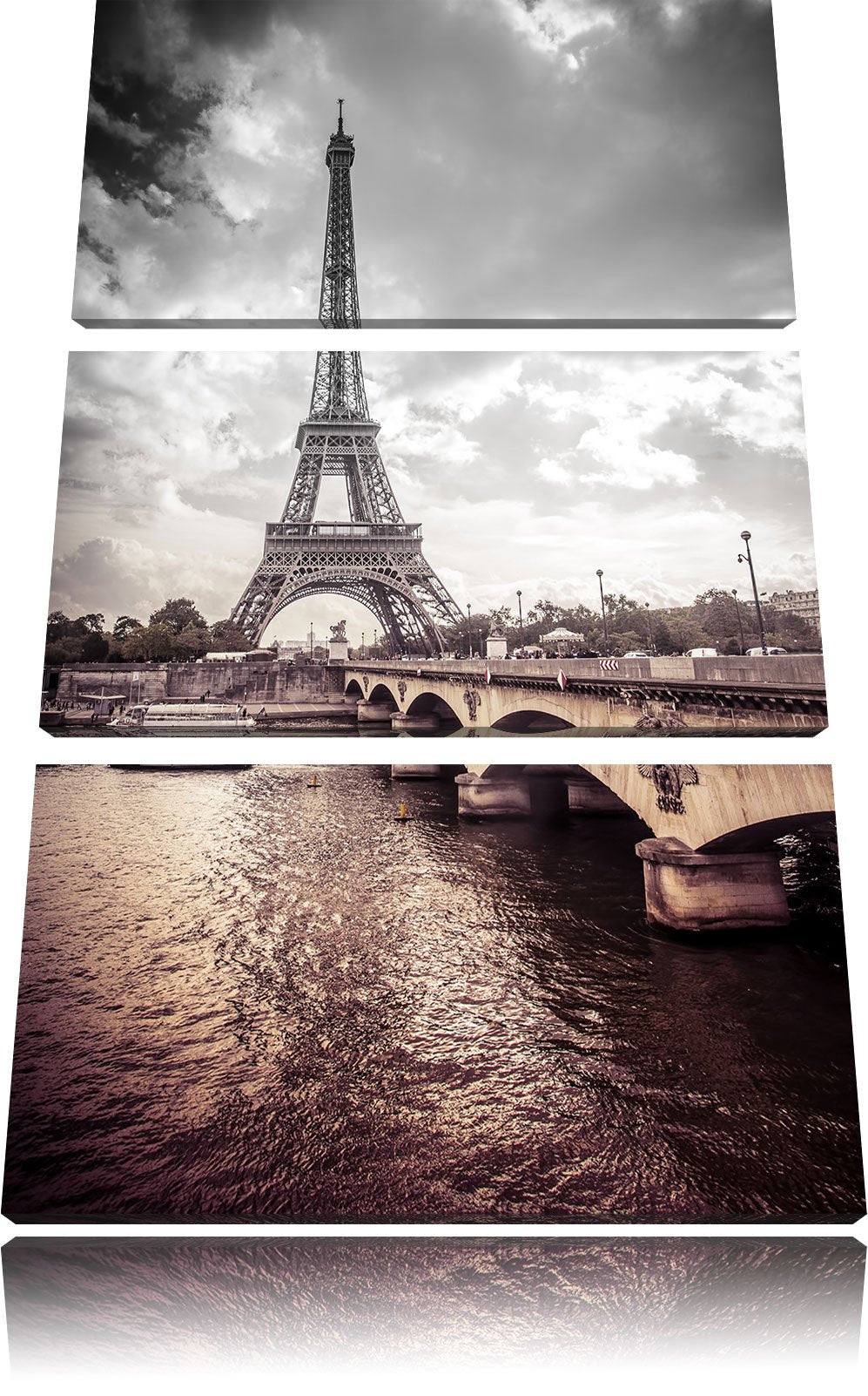 Pixxprint Eiffelturm in Paris als Leinwandbild/Grösse: 3 Teilig (120x80) cm/Wandbild/Kunstdruck/fert