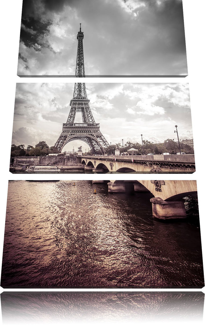 Pixxprint Eiffelturm in Paris als Leinwandbild/Grösse: 3 Teilig (120x80) cm/Wandbild/Kunstdruck/fert